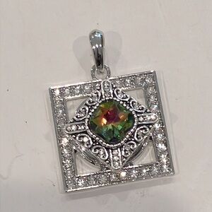 Square Silver & Crystal Snap Jewelry Pendant